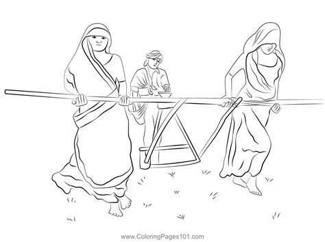 Indian Female Farmers Coloring Page Printable Coloring Pages Coloring