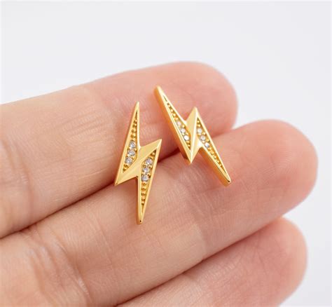 Lightning Bolt Stud Earrings Hypoallergenic Sterling Silver Etsy