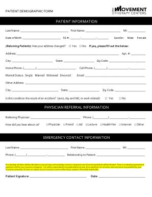 Fillable Online Patient Demographic Sheet First Name Fax Email Print