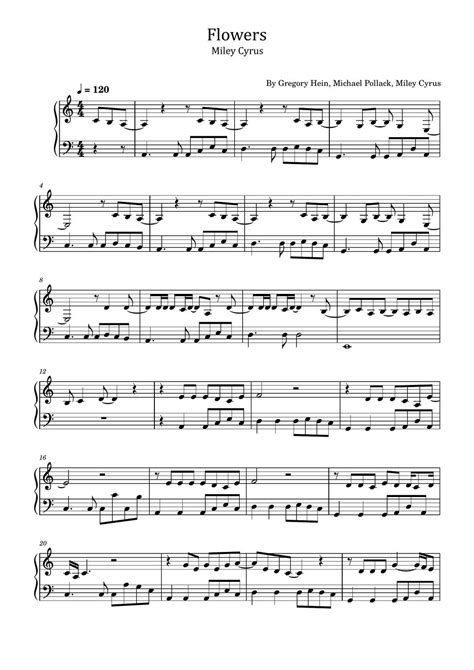 Gregory Hein Michael Pollack Miley Cyrus Flowers Miley Cyrus For Easy Piano Sheets By Poon