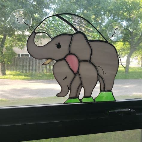 Stained Glass Elephant Suncatcher Etsy Glass Art Pictures Glass Elephants Stained Glass