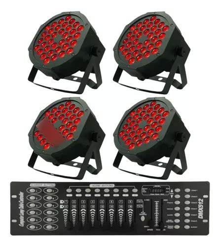 4 Canhão Refletor 36 Led Par 64 Rgb Triled 3w Mesa Dmx 512