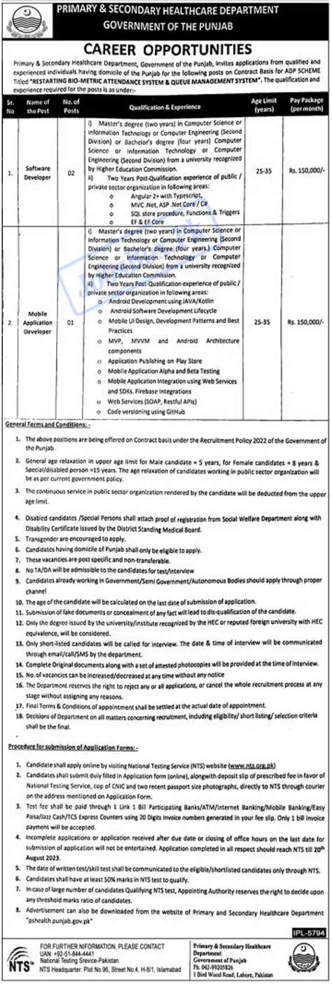 Health Department Punjab Jobs 2023 Online Application Formy Jobsin