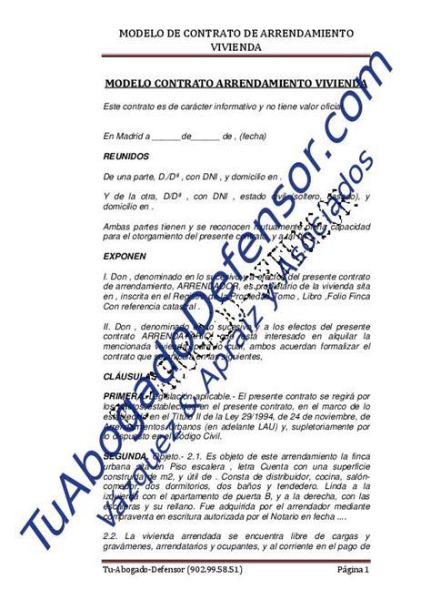 Modelo De Contrato De Alquiler De Vivienda Amueblada Actualizado