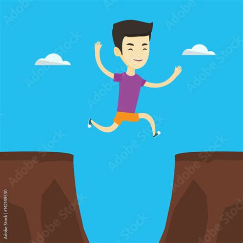 Sportsman Jumping Over Cliff Vector Illustration Stock Image And