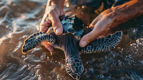 Las manos oceánicas liberan a una tortuga marina rehabilitada Foto