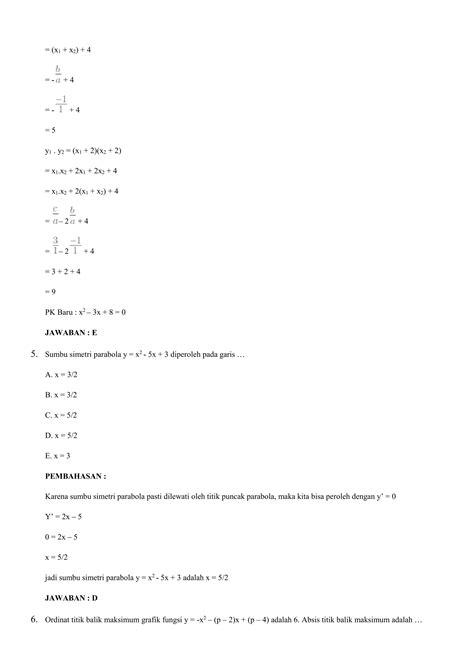 Soal Soal Persamaan Kuadrat Dan Fungsi Kuadrat Pdf