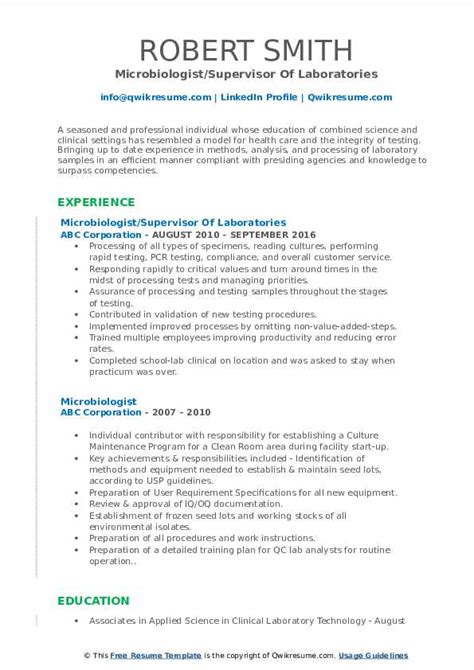 Microbiologist Resume Samples Qwikresume