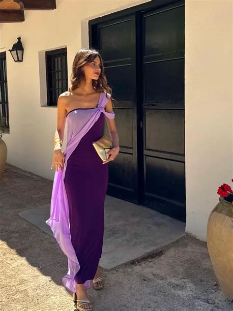 Vestido Largo De Malla P Rpura Elegante Para Mujer Traje Sexy Ajustado