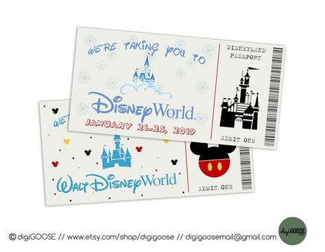 Printable Ticket To Disneyworld Disneyland Disneyworld Etsy