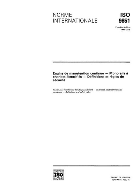 ISO 9851:1990 - Continuous mechanical handling equipment — Overhead ...