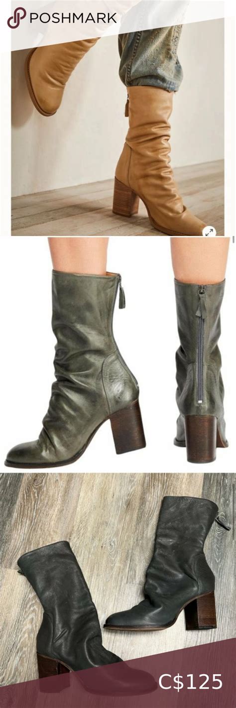 Free People Elle Slouchy Block Heel Boot Size 39 Greengray Boho Block Heel Boots Boots