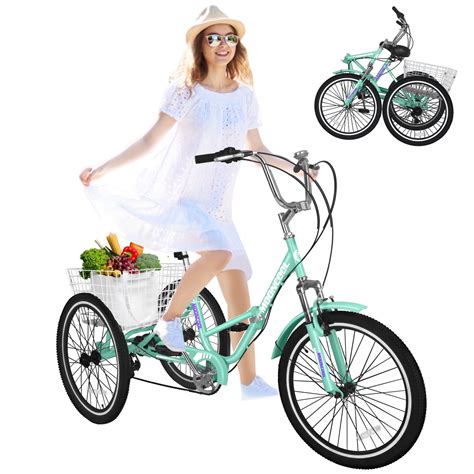 MOONCOOL Adult Folding Tricycle for Adults, 7 Speed 20/24/26 inch 3 Wheels Bikes with Basket ...