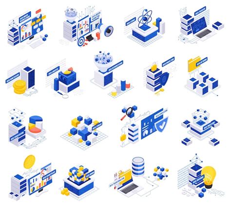 Premium Vector Data Economy Set With Isolated Icons And Isometric