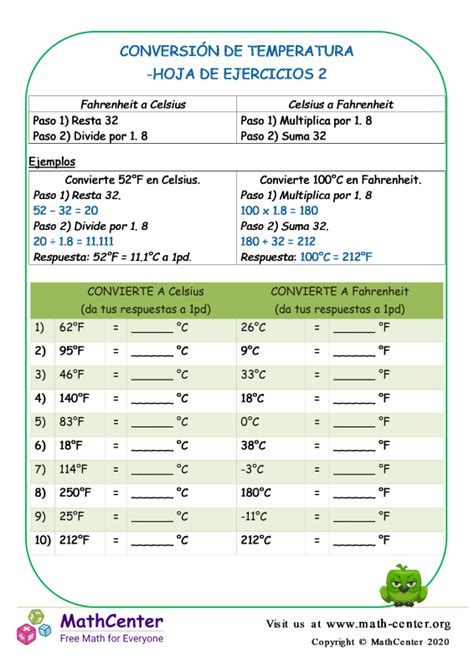 Quinto Grado Hojas De Trabajo Medida De Temperatura Math Center