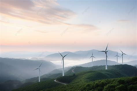 Turbin Angin Di Sebuah Gunung Di Zhejiang Cina Gangwon Do Awan