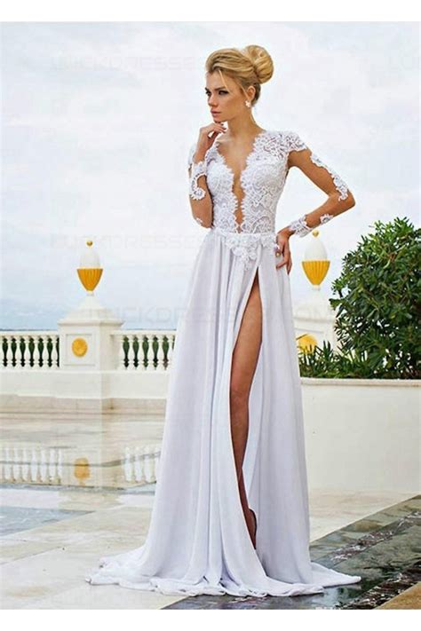 Chiffon Beach Wedding Dress One Shoulder Beading Boho Bride Gowns Sexy High Side Slit Bridal