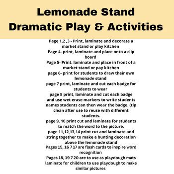 Lemonade Stand Dramatic Play Resource Playdough Mats Flashcards