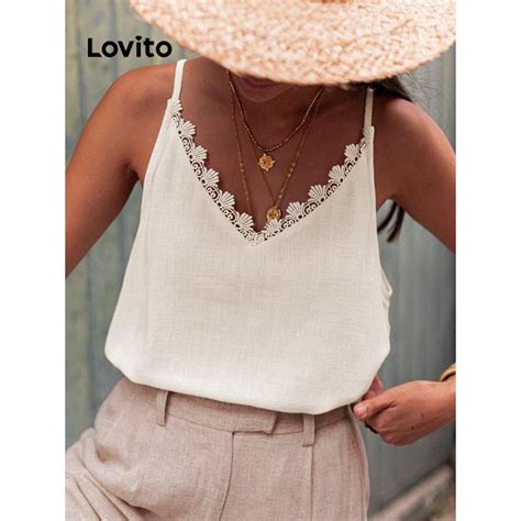 Lovito Top Casual Feminino Gola Simples E Babados Lnl Shopee