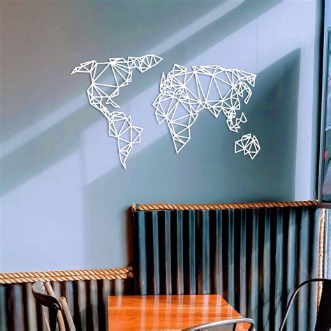 Metal World Map Geometric World Map Decor World Map Wall Art Images