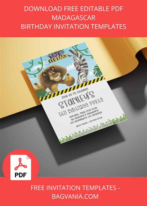 Free Pdf Invitation Madagascar Birthday Invitation Templates