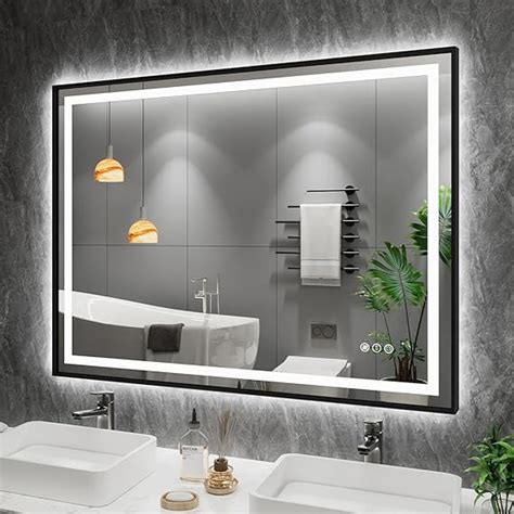 Amazon Amorho 48 X 38 LED Bathroom Mirror With Black Frame Front