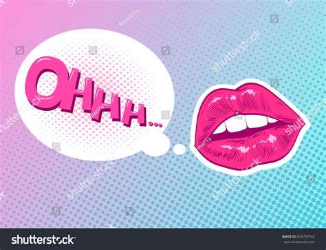 Pop Art Woman Lips Sexy Mouth Stock Vector Royalty Free 609797555