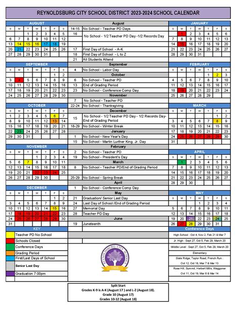 Reynoldsburg City Schools Calendar 2023-2024 in PDF