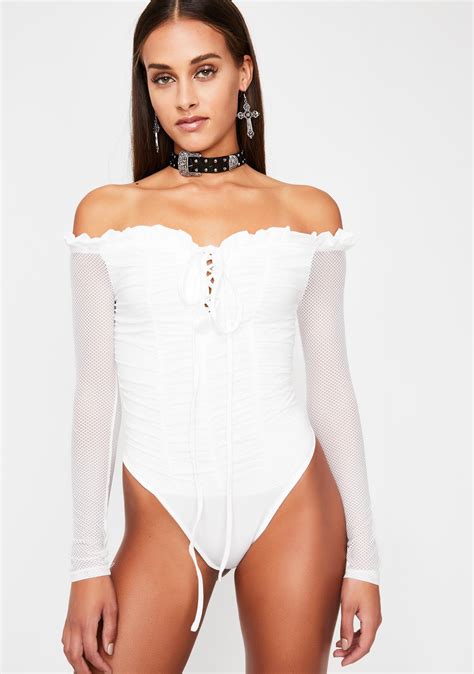 Off Shoulder Ruched Bodysuit White Dolls Kill