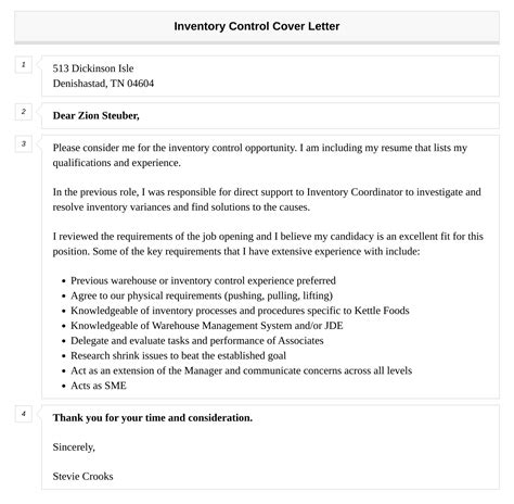 Inventory Control Cover Letter Velvet Jobs