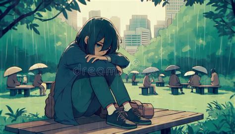 Lofi Sad Girl Anime Cartoon Sitting in the Park. Lofi Loop Motion Background Cover Stock Video ...