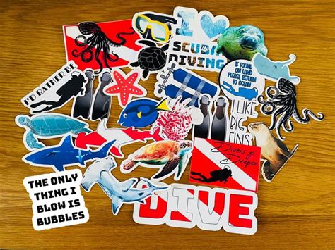 8 16 Or 24 Pcs Scuba Diving Sticker Pack Laptop Stickers Etsy