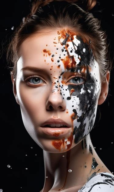 Una Mujer Con La Cara Pintada Con Pintura En Blanco Y Negro Foto Premium