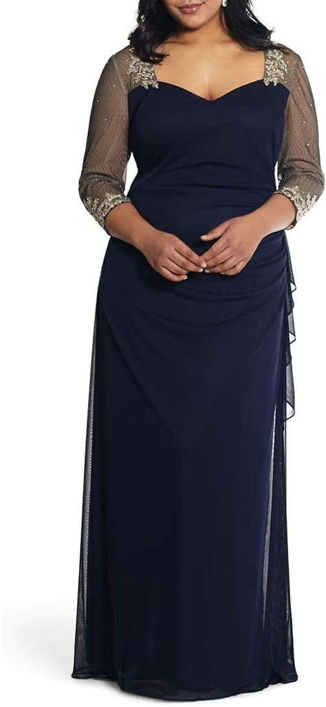 Xscape Womens Navy Embellished Ruched Ruffled Sleeve V Neck Full