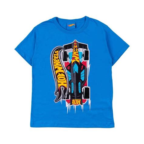 Camiseta De A Anos Meia Malha Hot Wheels Fakini Azul Cobalto