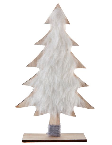 Décoration sapin en bois avec fourrure blanche 7 x 4 x 15 cm Vegaooparty