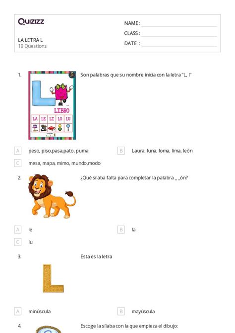 La Letra L Hojas De Trabajo Para Grado En Quizizz Gratis E