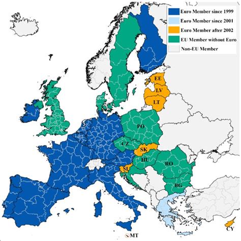 Political Map Of Europe Showing The European Countries That Joined The