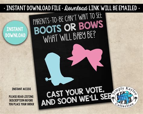 Boots Or Bows Gender Reveal Voting Game Boots Or Bows Gender Etsy