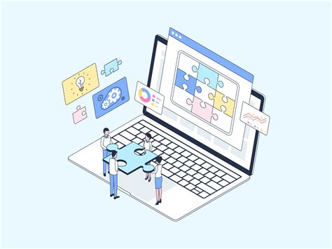 problem solving isometric illustration lineal color suitable