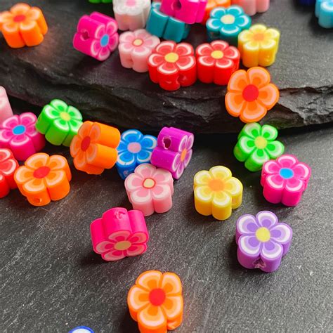 Pc Polymer Clay Fimo Flower Shaped Beads Fimo Flower Beads Etsy