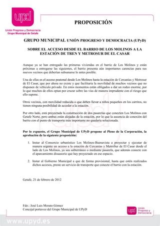 Proposici N Sobre Los Accesos A Los Molinos Pdf