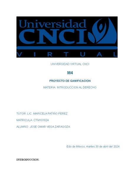 Proyecto DE Gamificacion Introduccion AL Derecho UNIVERSIDAD VIRTUAL