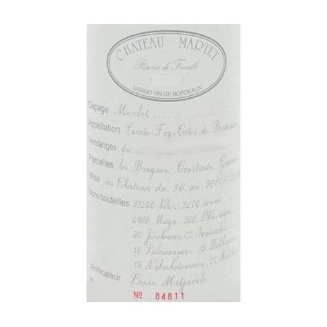 Chateau Martet 2018 Réserve de Famille Sainte Foy Côtes de Bordeaux