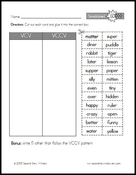 Freebie Words Their Way Game Syllables Activities Word Work Word Sorts