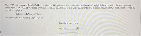 Solved When G Of Cesium Chloride Cscl Is Dissolved Chegg