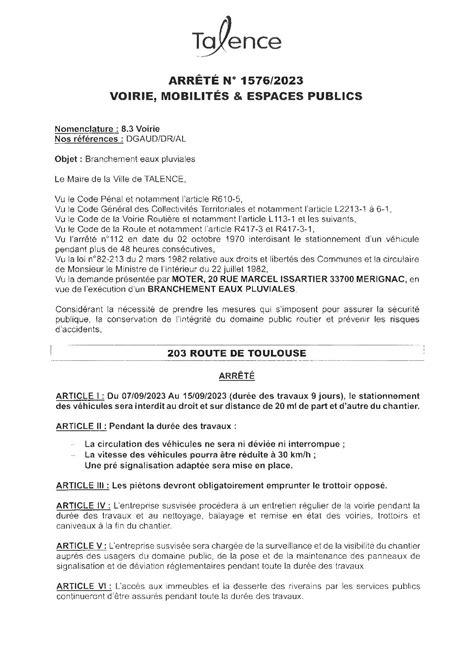 Calaméo Arrete 1576 2023 Interdiction Stationnement 203 Route De