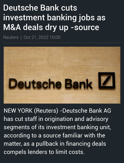 🏛deutsche Bank Cutting Jobs As M And A Deals Dry Up🏛 Rwallstreetsilver