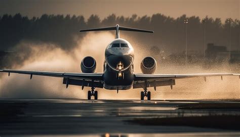 Premium Ai Image Air Vehicles Taking Off At Dusk From Illuminated