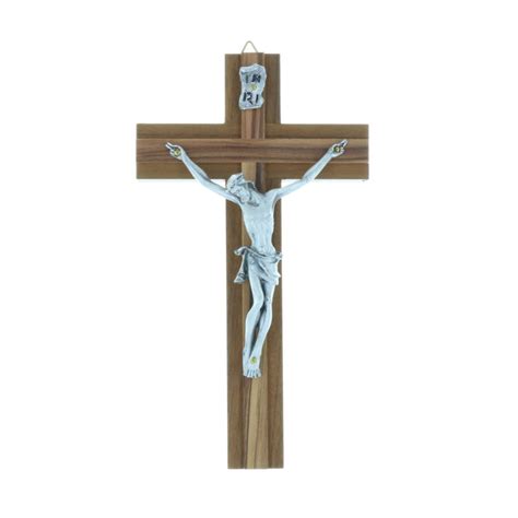 Crucifix Effet Bois Olivier Avec Christ Argent Cm